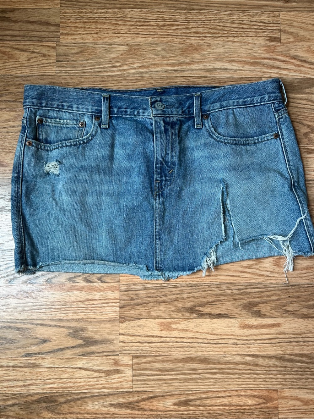 Vintage Distressed Blue Denim Mini Skirt